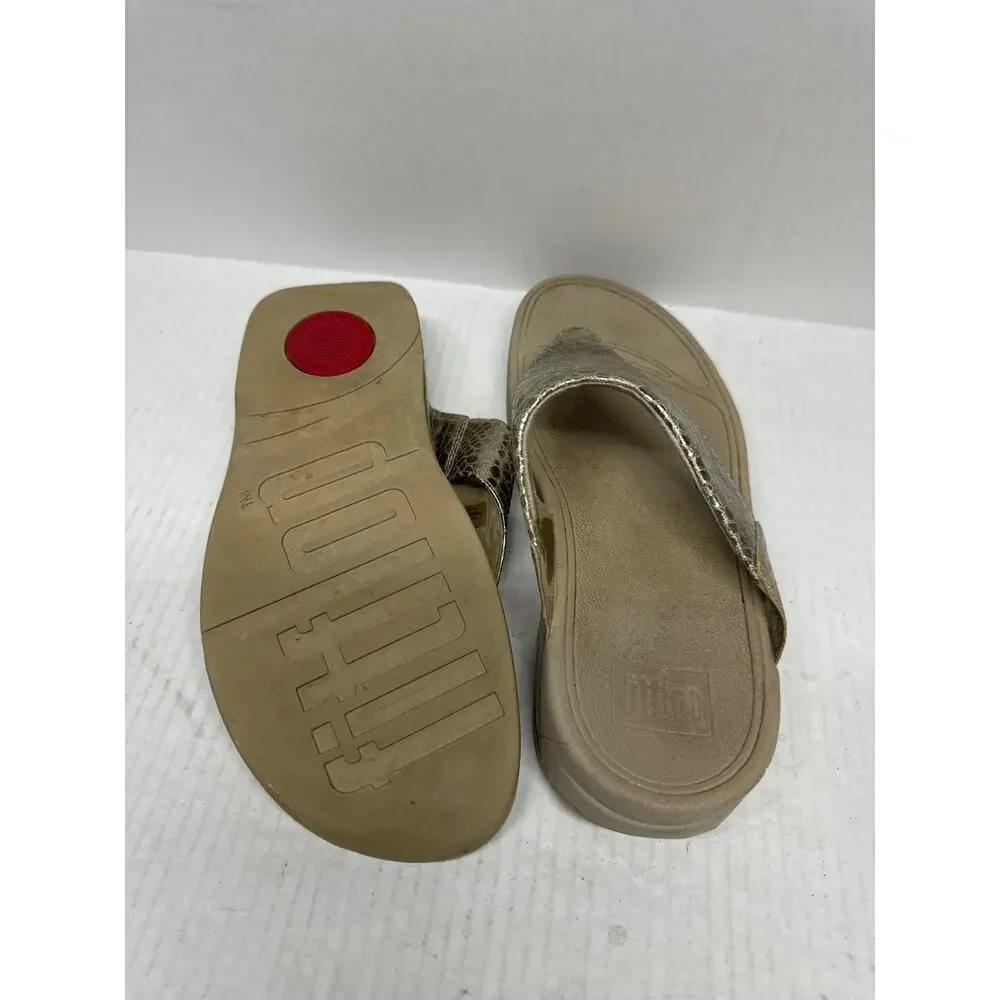 Fitflop Lulu Snake Skin Slide Sandal Casual Womens‎ 560-308 Gold Tan Size 8